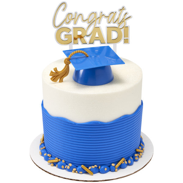 Graduation Cap with Tassel Cake Topper Blue