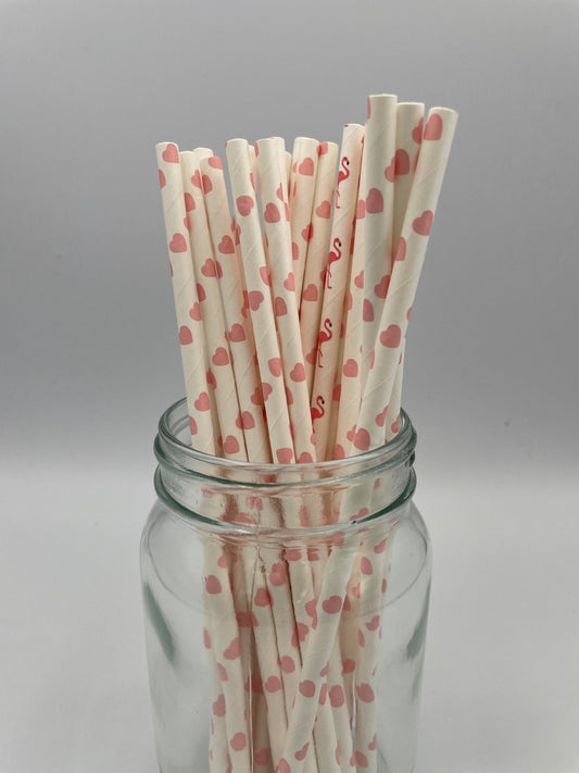 Paper Straw Light Pink Hearts