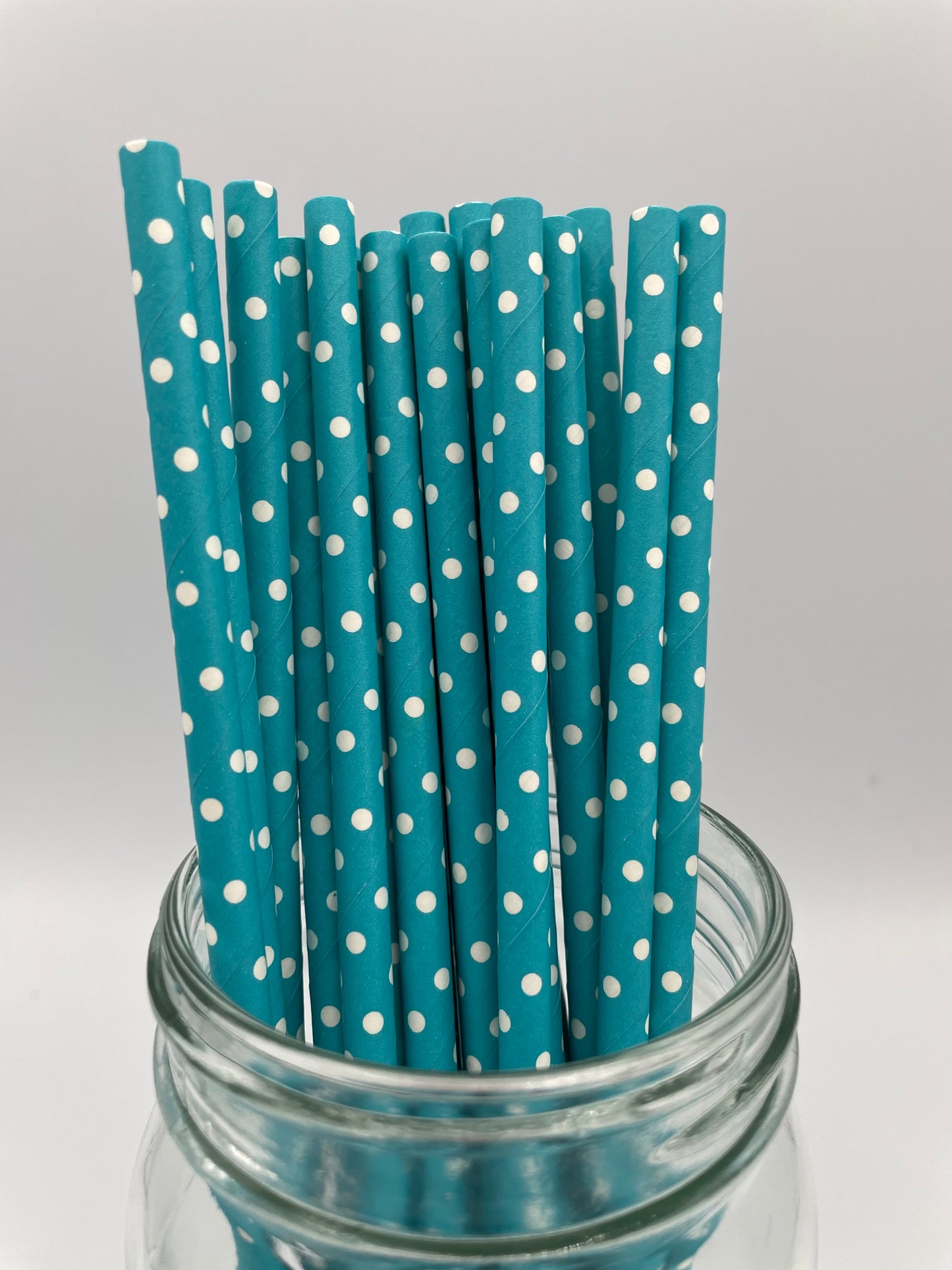 Paper Straw Dark Teal Polka Dots