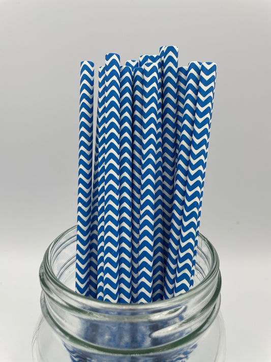 Paper Straw Blue Chevron