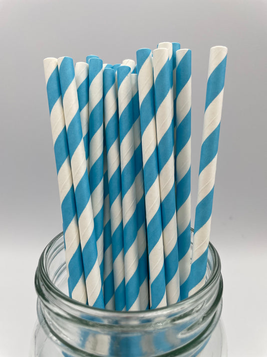 Paper Straw Light Blue Stripe