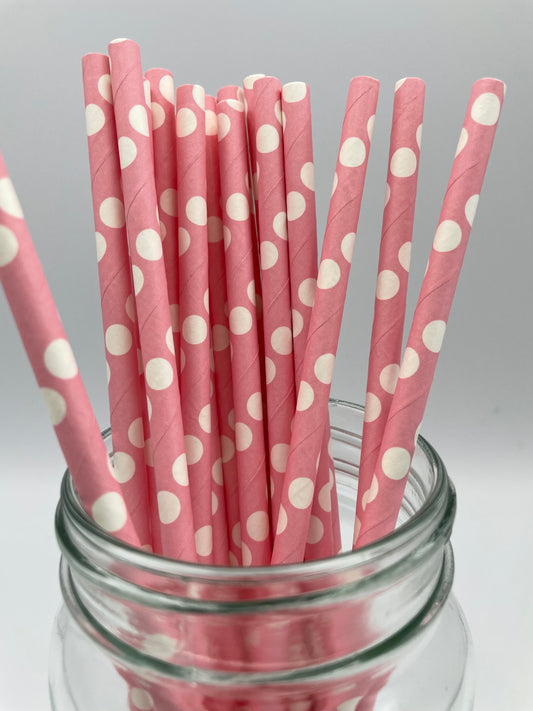 Paper Straw Pink W/ Large Polka Dots