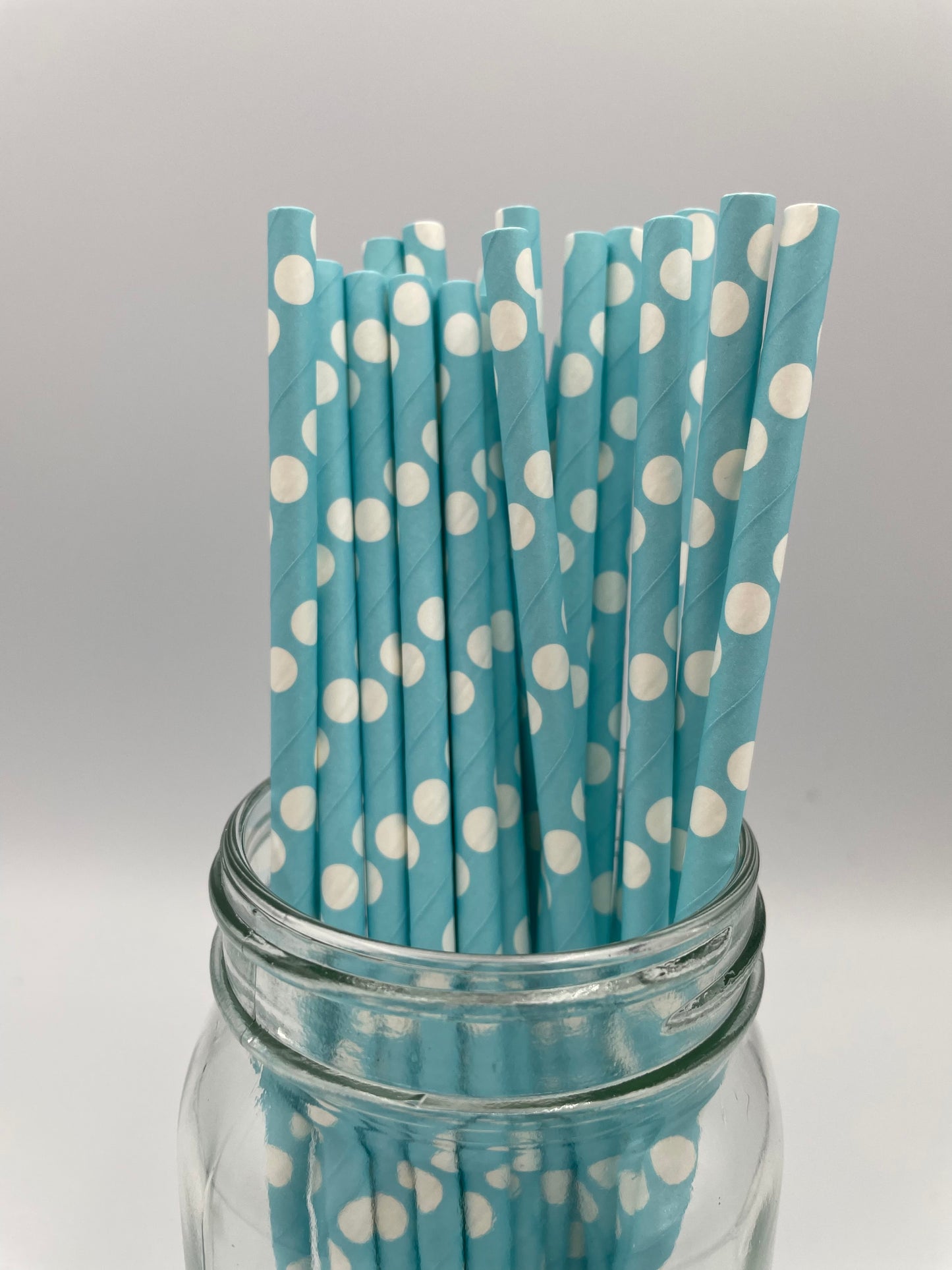 Paper Straw Light Blue Large Polka Dots