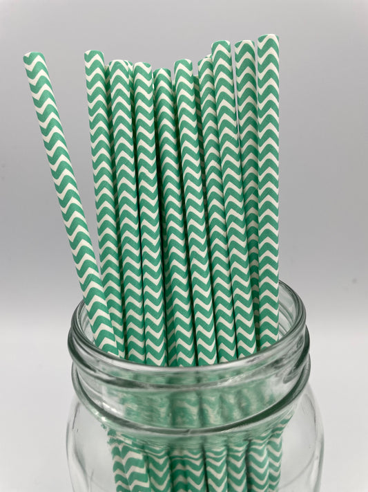 Paper Straw Green Chevron