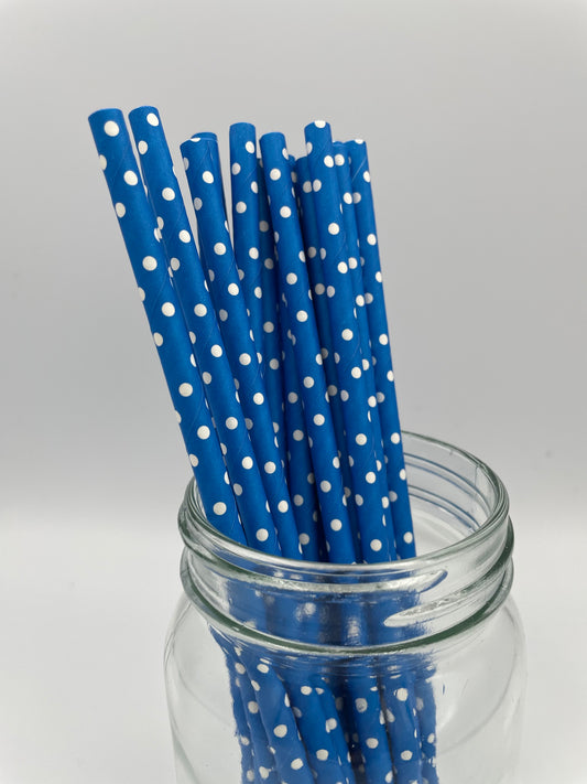 Paper Straw Blue Polka Dots