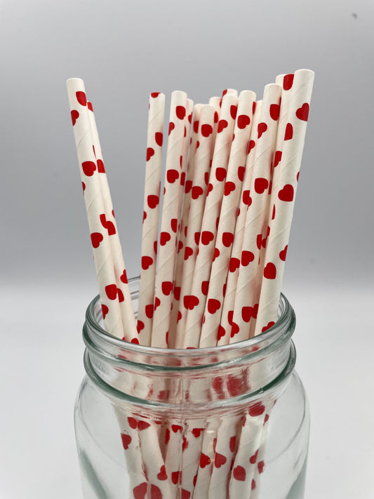 Paper Straw Red Hearts