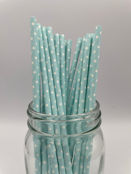 Paper Straw Light Blue Polka Dots