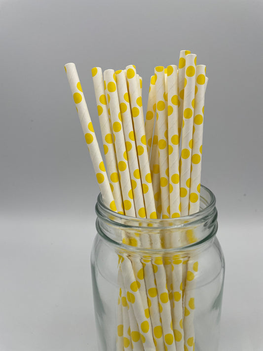 Paper Straw W/ Large Yellow Polka Dots