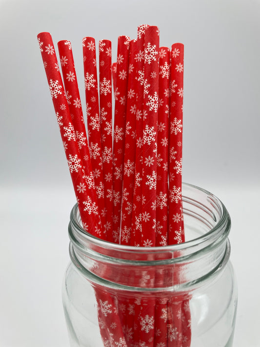 Paper Straw Red Snowflake Straws