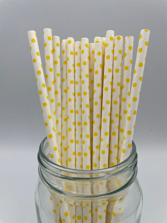 Paper StrawW/ Small Yellow Polka Dots