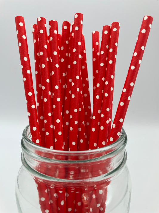 Paper Straw Red Polka Dots