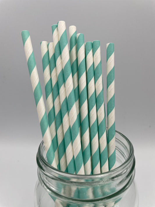 Paper Straw Teal Stripe